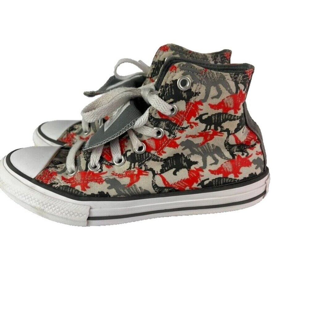 Converse Sneaker kid Sz2 Chuck Taylor All Star HI Poppy Glow Dinosaurs 671598F